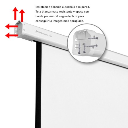 Pantalla electrica videoproyector pared y techo phoenix 112´´ ratio 1:1 - 4:3 - 16:9 2m x 2 m posicion ajustable - carcasa blanc