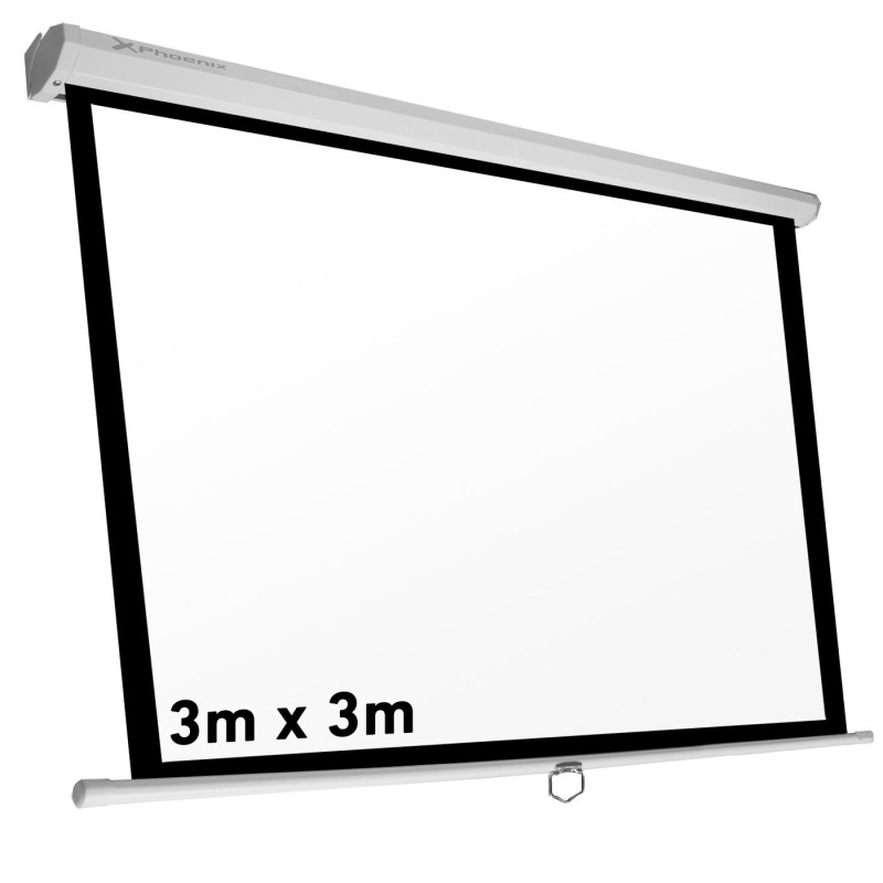 Pantalla manual videoproyector pared y techo phoenix 169´´ ratio: 1:1 - 4:3 - 16:9 - 3m x 3m posicion ajustable - carcasa blanca