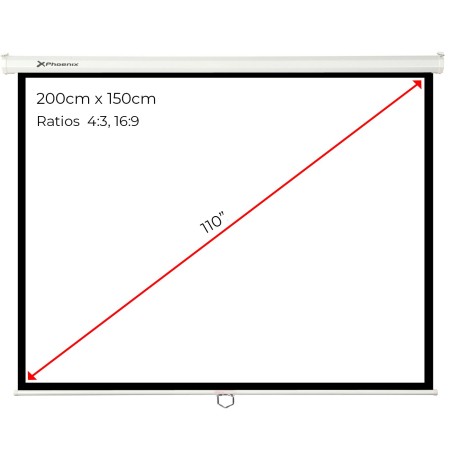 Pantalla manual videoproyector pared y techo phoenix 100´´ ratio 4:3 - 16:9 2m x 1.5m posicion ajustable - carcasa blanca - tela