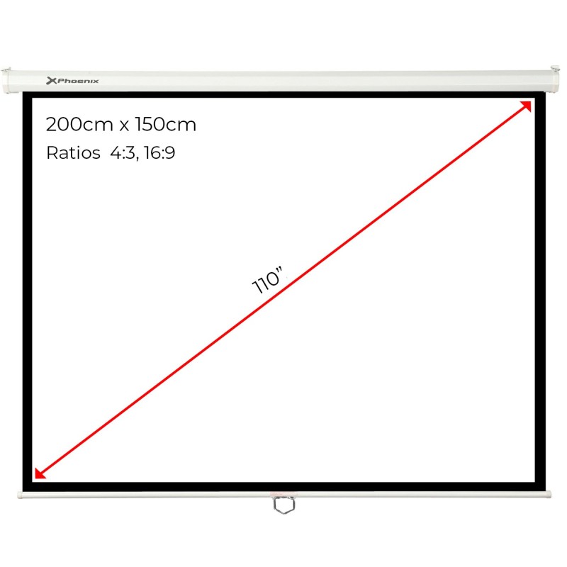 Pantalla manual videoproyector pared y techo phoenix 100´´ ratio 4:3 - 16:9 2m x 1.5m posicion ajustable - carcasa blanca - tela