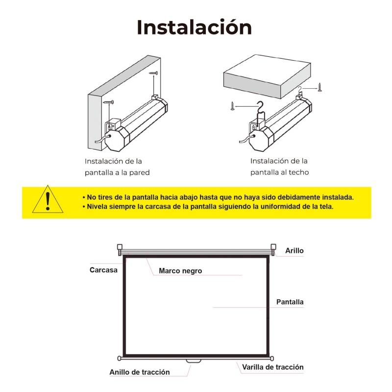 Pantalla manual videoproyector pared y techo phoenix 100´´ ratio 4:3 - 16:9 2m x 1.5m posicion ajustable - carcasa blanca - tela
