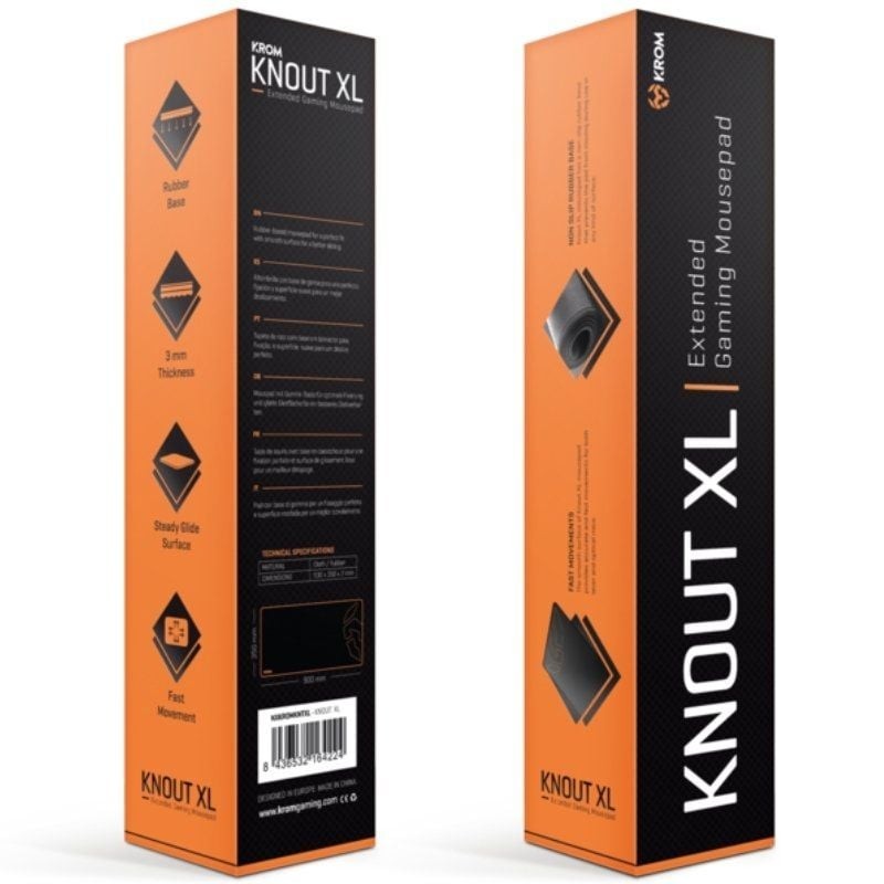 Alfombrilla krom knout xl extended gaming para mouse raton y teclado 850 x 300 x 4 mm.