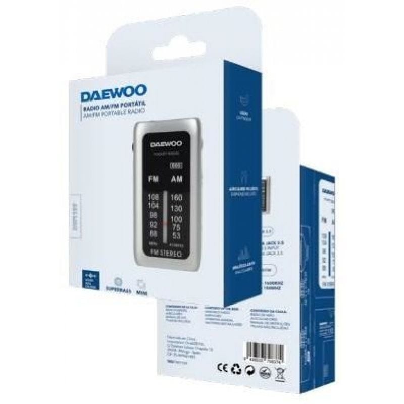 Radio Portátil Daewoo DW1129/ a Pilas/ Plata