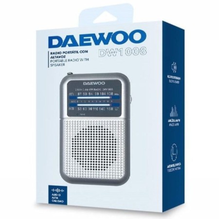 Radio Portátil Daewoo DW1008/ a Pilas/ Plata