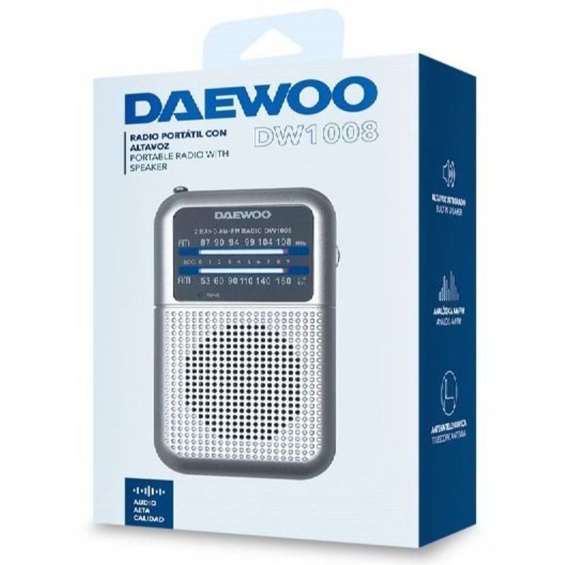 Radio Portátil Daewoo DW1008/ a Pilas/ Plata