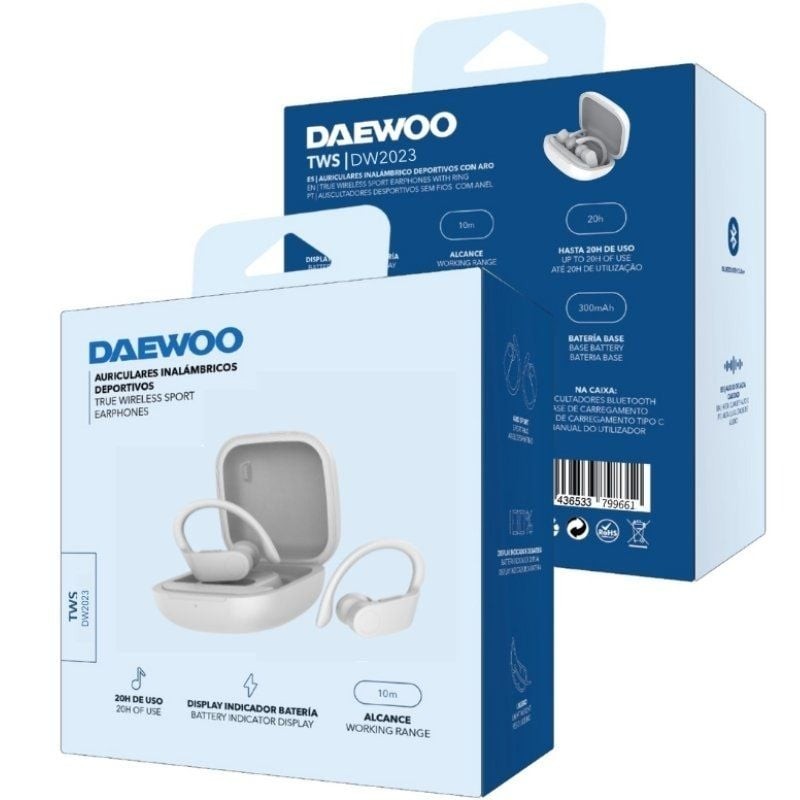 Auriculares Deportivos Bluetooth Daewoo DW2023 con estuche de carga/ Autonomía 5h/ Blancos