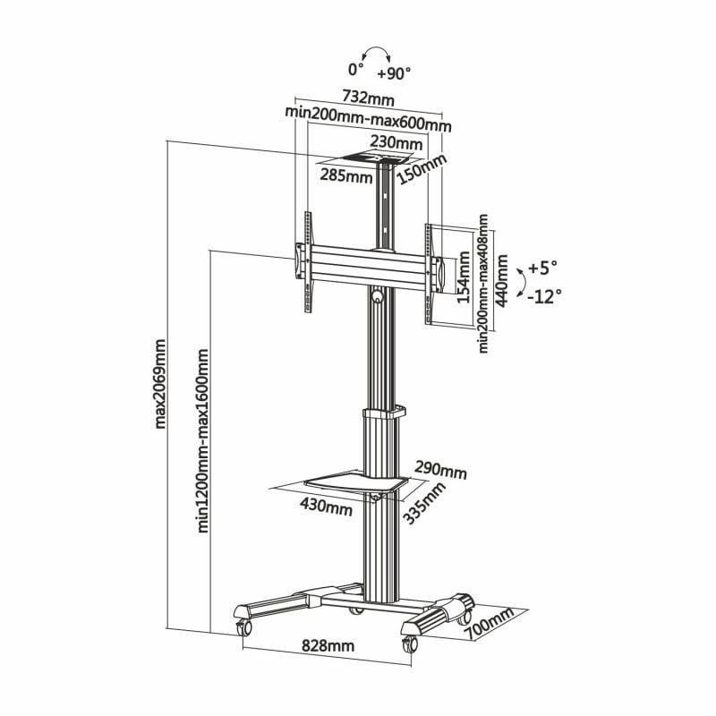 Soporte de Suelo Inclinable con Ruedas Aisens FT70TRE-037 para TV 37-70″/ hasta 50kg