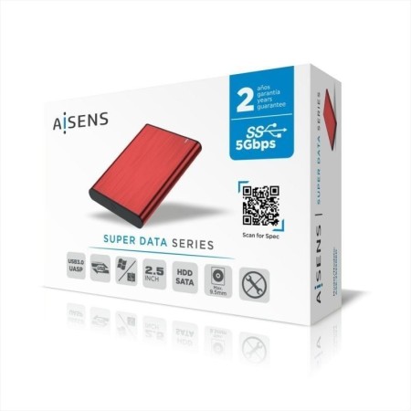 Caja Externa para Disco Duro de 2.5″ Aisens ASE-2525RED/ USB 3.1/ Sin tornillos