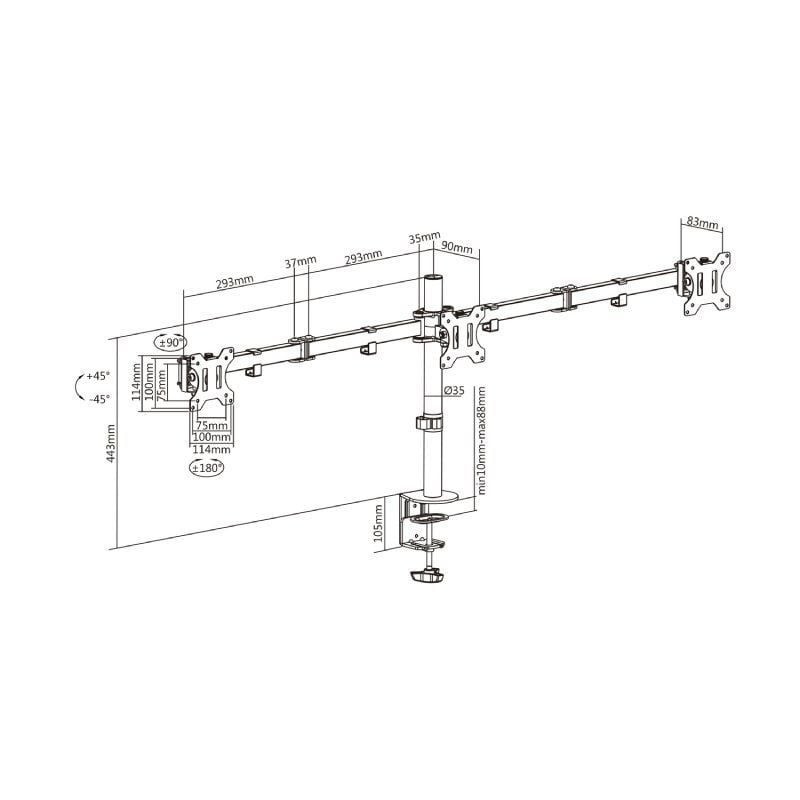 Soporte de Mesa para 3 Monitores Aisens DT27TSR-061/ Giratorio/ Inclinable/ hasta 7kg