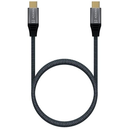 Cable USB 2.0 Tipo-C Aisens A107-0629 5A 100W/ USB Tipo-C Macho - USB Tipo-C Macho/ Hasta 100W/ 480Mbps/ 2m/ Gris