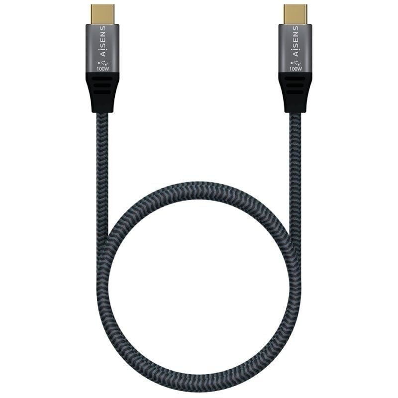 Cable USB 2.0 Tipo-C Aisens A107-0629 5A 100W/ USB Tipo-C Macho - USB Tipo-C Macho/ Hasta 100W/ 480Mbps/ 2m/ Gris