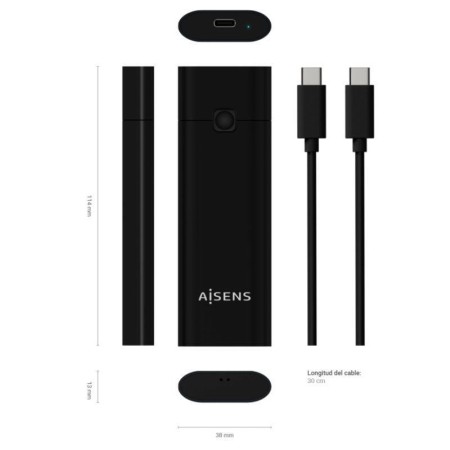 Caja Externa para Disco SSD M.2 NVMe Aisens ASM2-020B/ USB 3.2 Gen2/ Sin Tornillos