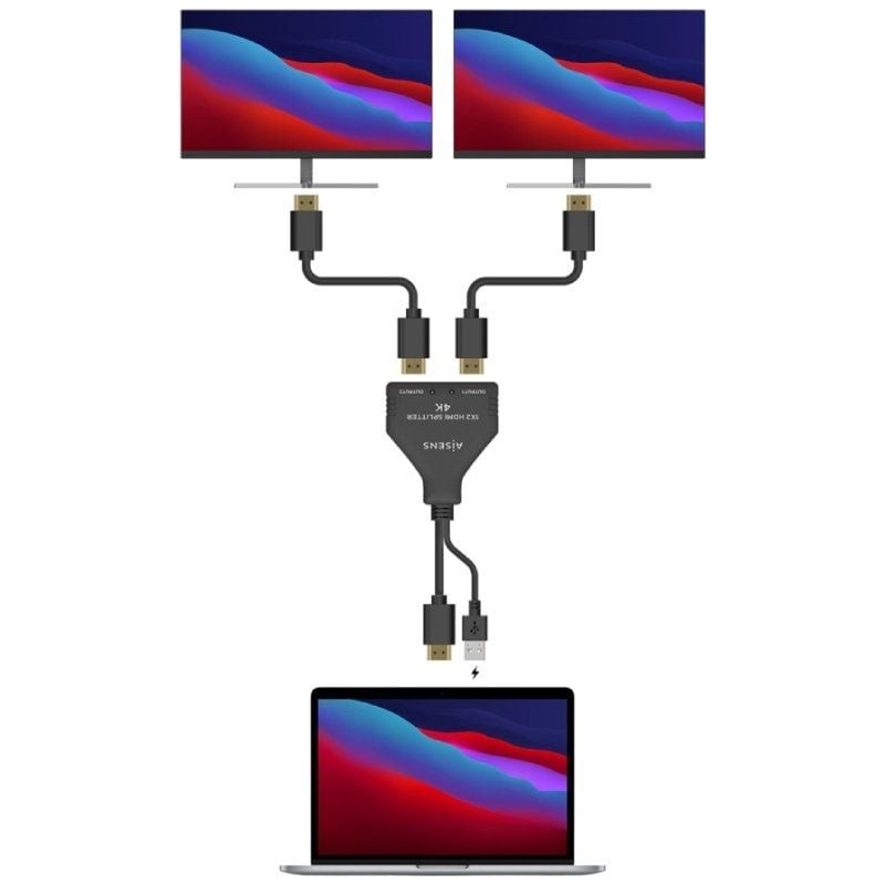 Cable Duplicador HDMI 4K Aisens A123-0654/ 2x HDMI Hembra - HDMI Macho - USB Macho/ 30cm/ Negro