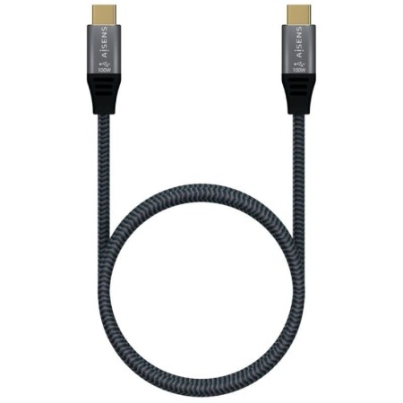 Cable USB 3.2 Tipo-C Aisens A107-0670 20GBPS 100W/ USB Tipo-C Macho - USB Tipo-C Macho/ Hasta 100W/ 20Gbps/ 60cm/ Gris