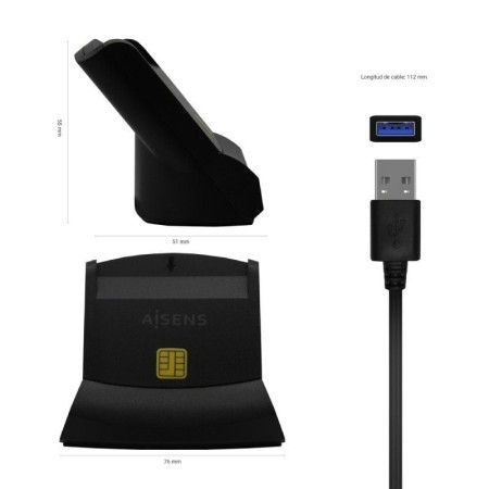 Lector de DNI y Tarjetas Aisens ASCR-SN05-BK/ USB 2.0/ Negro