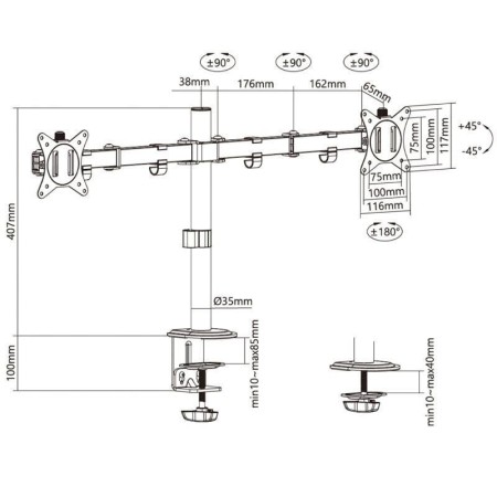 Soporte de Mesa para 2 Monitores o TV Aisens DT32TSR-149/ Giratorio/ Inclinable/ hasta 9kg