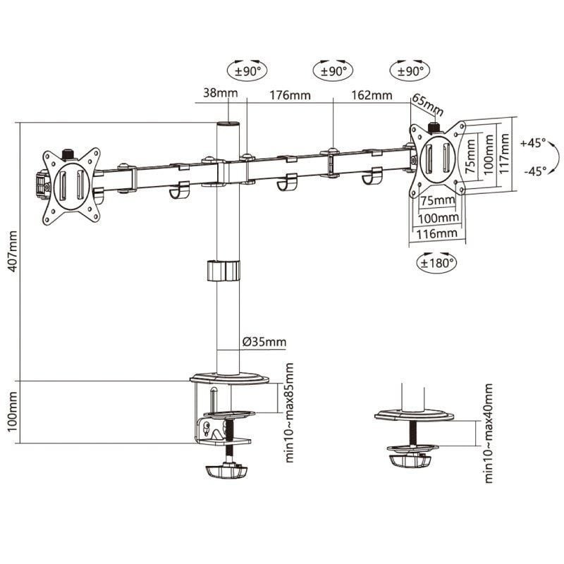 Soporte de Mesa para 2 Monitores o TV Aisens DT32TSR-149/ Giratorio/ Inclinable/ hasta 9kg
