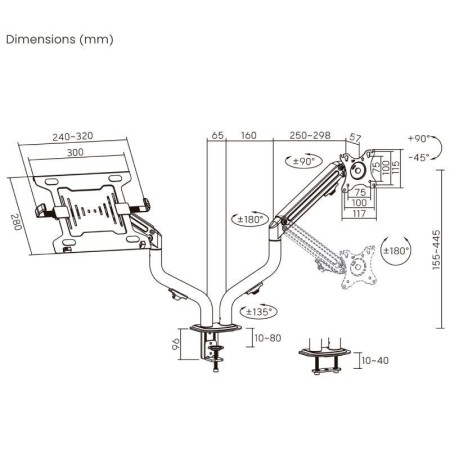 Soporte de Mesa Orientable/ Inclinable DTL32TSR-195 para TV y Portátil de 17-32″