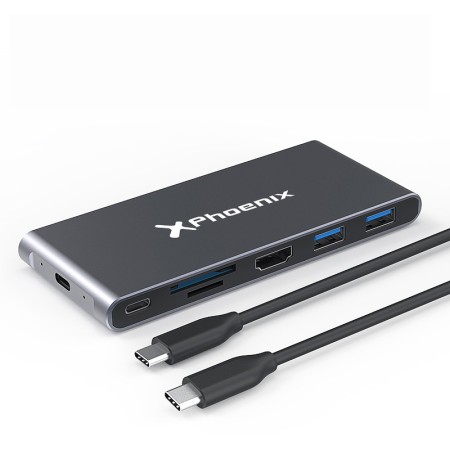Docking caja externa phoenix para disco m.2 con hub usb tipo c 6 en 1