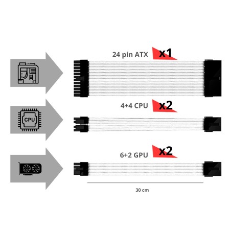 Kit de extension phoenix cables fuente de alimentacion 30cm 24 pines - 4 + 4 pines - 6 + 2 pines negro y morado