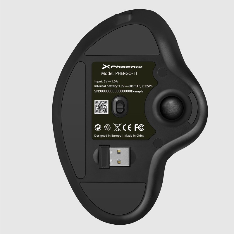 Ratón inalambrico phoenix ergo t1 ergonomico trackball batería recargable multidispositivo