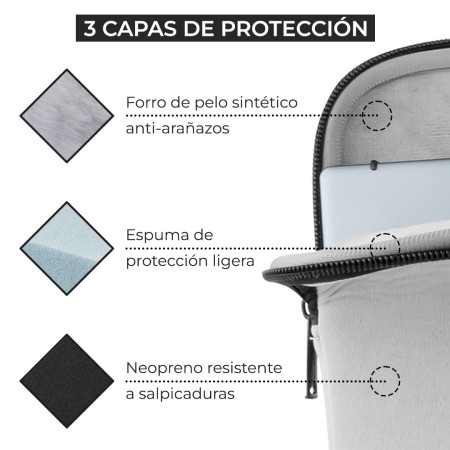 Funda de neopreno phoenix para tablet o portátil 14 pulgadas interior terciopelo gris
