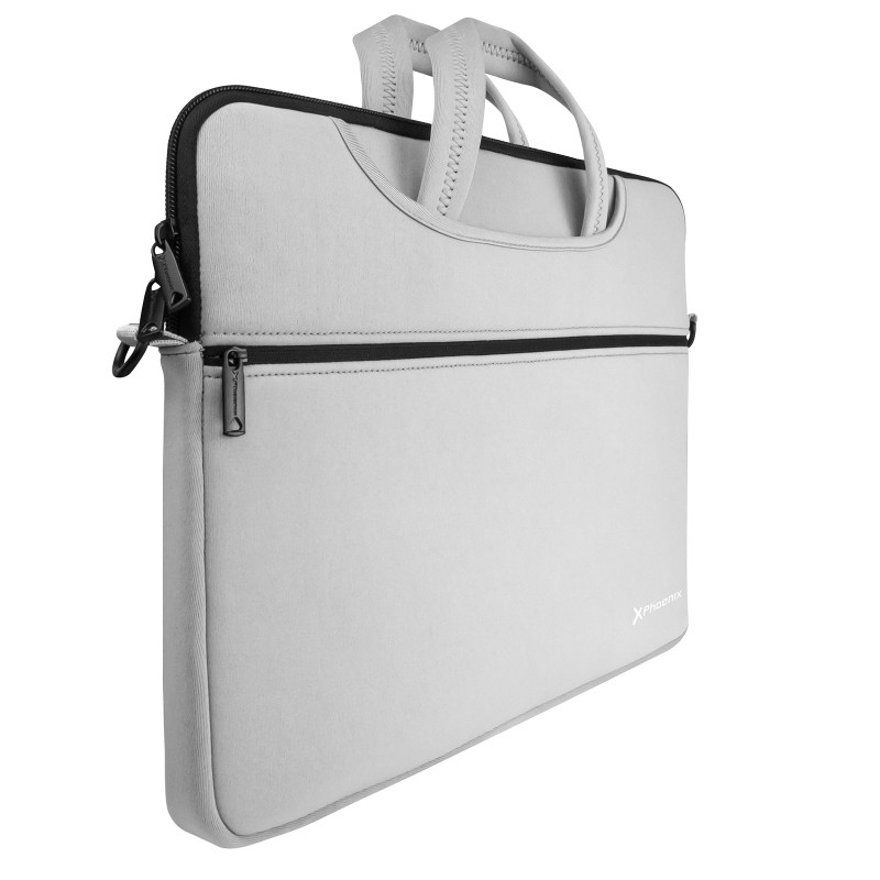 Funda maletin neopreno phoenix para portátil o tablet hasta 14 pulgadas interior terciopelo gris