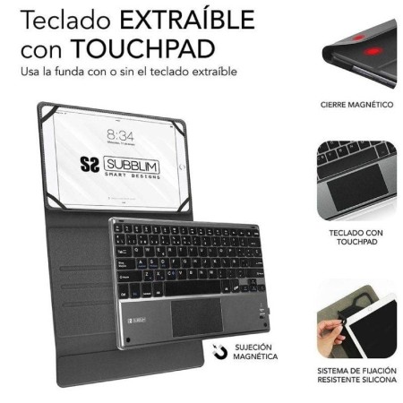 Funda con Teclado Subblim Keytab Pro Bluetooth Touchpad para Tablets de 9.6″-10.8″/ Negra