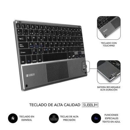 Funda con Teclado Subblim Keytab Pro Bluetooth Touchpad para Tablets de 9.6″-10.8″/ Negra
