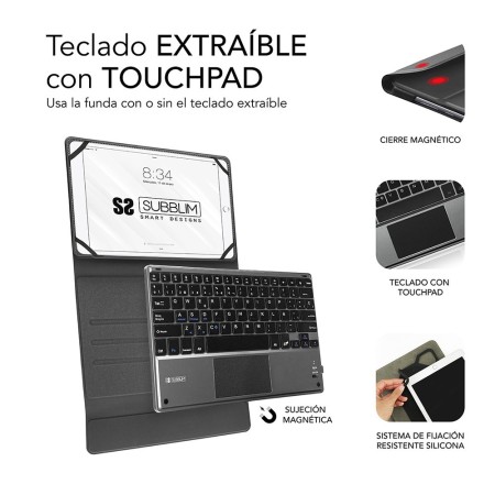 Funda con Teclado Subblim Keytab Pro Bluetooth Touchpad para Tablets de 9.6″-10.8″/ Negra