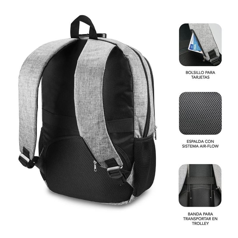 Mochila Subblim Urban Lock para Portátiles hasta 16″/ Puerto USB/ Antirrobo/ Gris