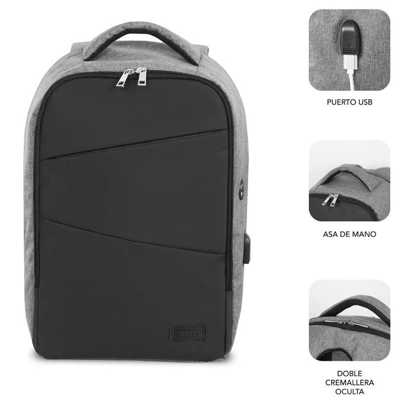 Mochila Subblim Secure V2 AP para Portátiles hasta 15.6″/ Puerto USB/ Antirrobo/ Gris