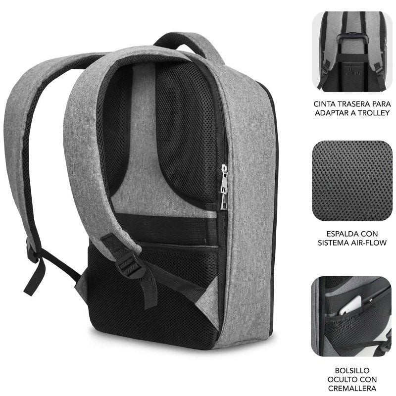Mochila Subblim Secure V2 AP para Portátiles hasta 15.6″/ Puerto USB/ Antirrobo/ Gris