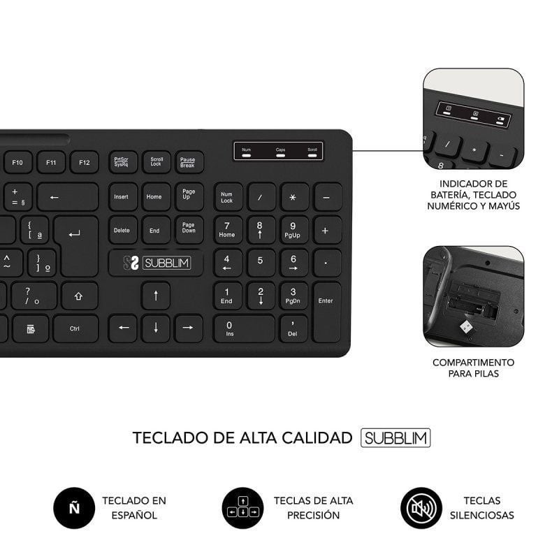 Teclado y Ratón Inalámbrico Subblim Combo Business Slim CSSW10
