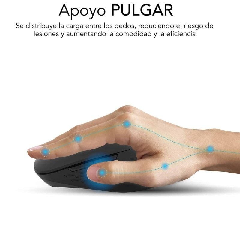 Ratón Ergonómico Inalámbrico Subblim Curve Ergo Dual Battery/ Batería recargable/ Hasta 1600 DPI/ Negro