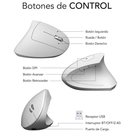 Raton inalambrico subblim glide vertical ergo blanco