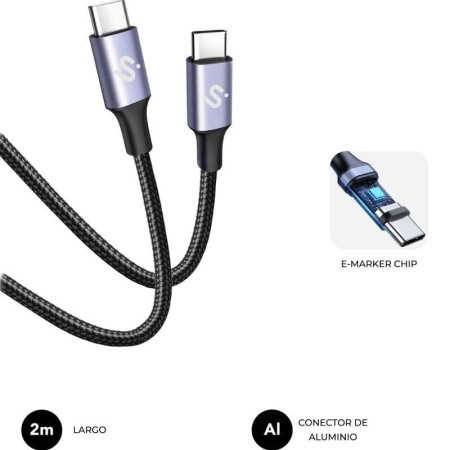 Cable USB 2.0 Tipo-C Subblim Plus/ USB Tipo-C Macho - USB Tipo-C Macho/ Hasta 100W/ 480Mbps/ 1m/ Negro