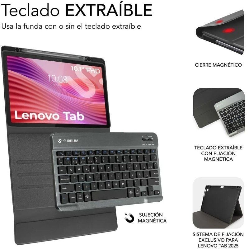 Funda con Teclado Subblim Shock Case Lenovo Tab 10.1″ 2025/ Negra