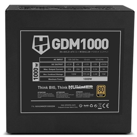 Fuente de Alimentación Nox Hummer GDM/ 1000W/ Ventilador 12cm/ ATX 3.1/ PCIe 5.1/ 80 Plus Gold