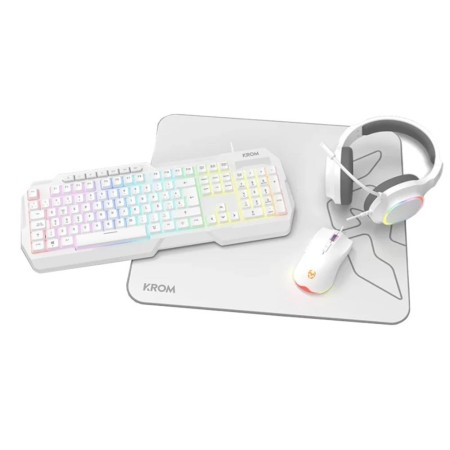 Pack Gaming Krom Kenta/ Teclado RGB + Ratón + Alfombrilla + Auriculares/ Blanco