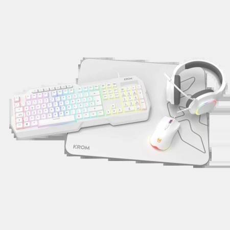 Pack Gaming Krom Kenta/ Teclado RGB + Ratón + Alfombrilla + Auriculares/ Blanco