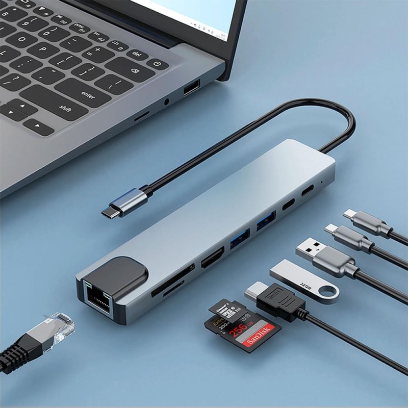 Minidock coolbox c81 aluminio usb - c a hdmi 4k - 2xusb - a - pd 100w - usb - c - sd - microsd - rj45