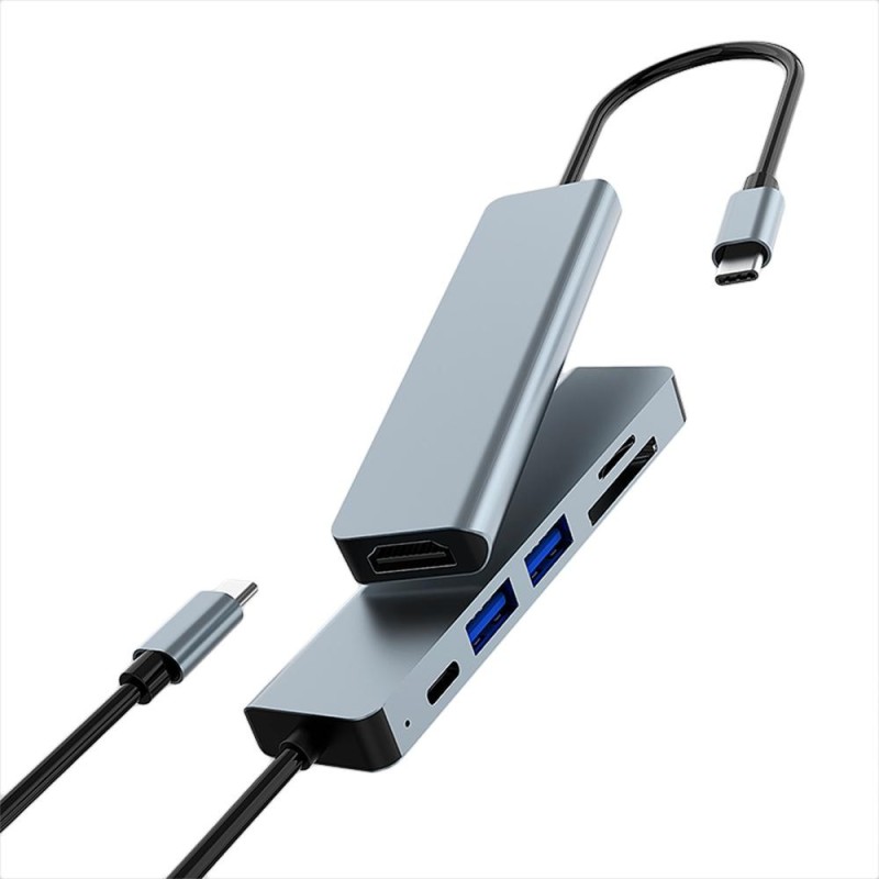 Minidock coolbox c61 aluminio usb - c a hdmi 4k - 2xusb - a - usb - c pd - sd - microsd pc - mac - consolas