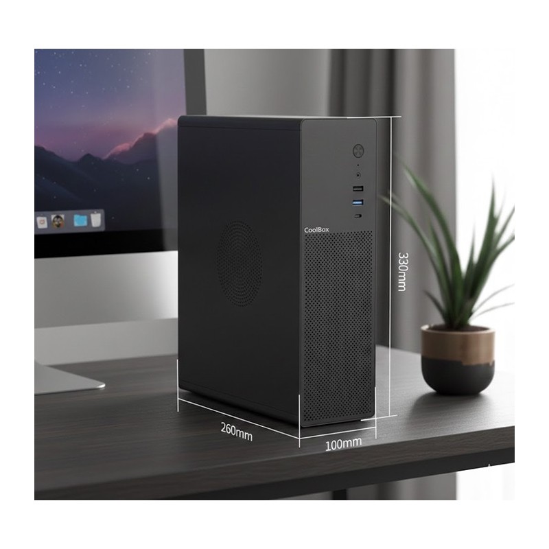 Caja ordenador coolbox matx slim t100 usb - c 3.2 gen1 full metal s - fte + 1 vent. 90mm