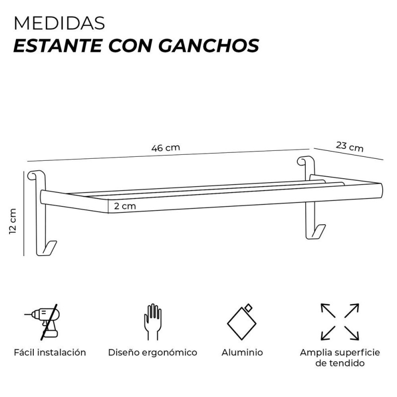 Yoevu repisa negra con ganchos compatible con toalleros electricos yoevu