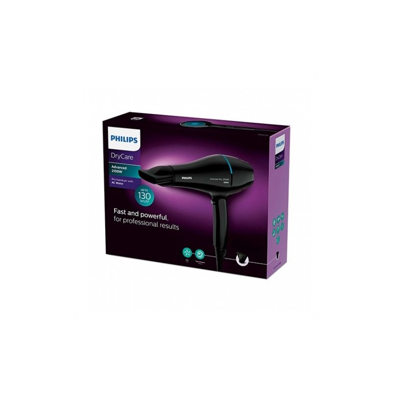Secador de pelo philips drycare advanced pro negro - 2100w - ionizador - frio - boquilla 9mm - cable 1.8m - 6 posiciones