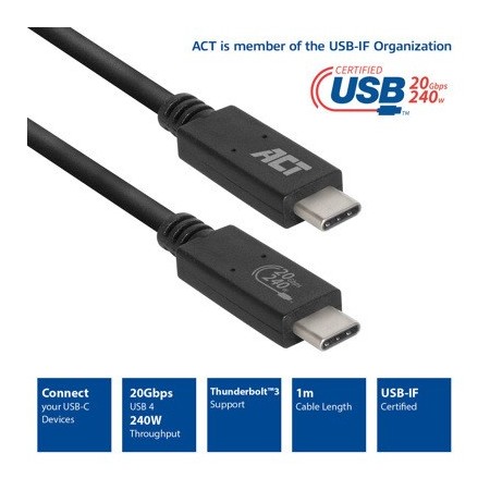 Cable usb - c usb 4.0 240w 20gbps usb - if 1m act connectivity