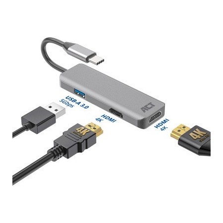 Adaptador usb - c a 2 hdmi 4k act connectivity