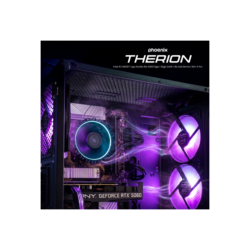 Ordenador pc phoenix gaming therion intel i5 14400f - vga nvidia rtx 5060 8gb - 16gb ddr5 - 1tb ssd nvme win 11 pro
