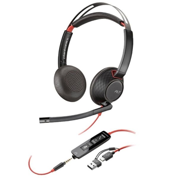 Auriculares Poly Blackwire 5220 USB-C + 3.5 mm + Adaptador USB-C/A/ con Micrófono/ Jack 3.5 - USB Tipo-C/ Bulk/ Negros